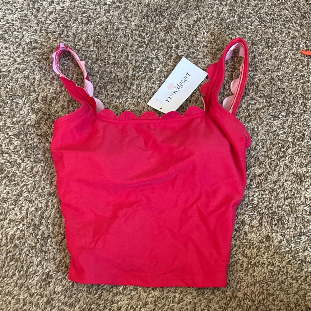Pink Desert Red Scalloped Bikini Top